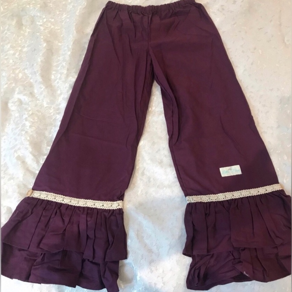 Girls Ruffle Hem Purple Pants - Elastic Waist NWOT Size 14